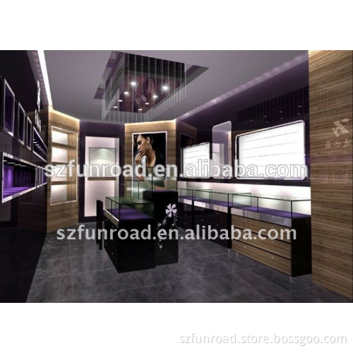 Tempered Glass Luxury Wooden Jewelry Cabinet Display Counter